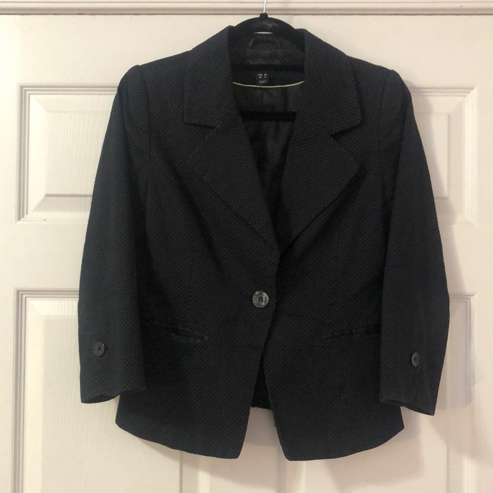 H&M Navy Polka Dot Lined Blazer - 3/4 sleeves